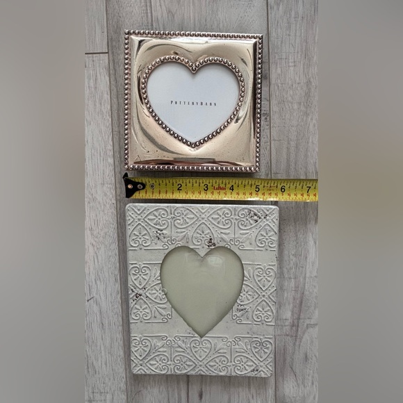 Pottery Barn Silver Beaded Heart Picture Frame & Cream Color Heart Metal Frame - Picture 5 of 9